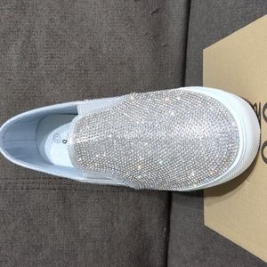 La Sheelah Silver Rhinestone Sneakers, Size 6.5